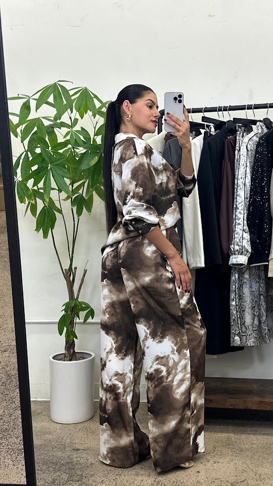 Relaxed Fit Shirt & Pants Set in Earth Tones