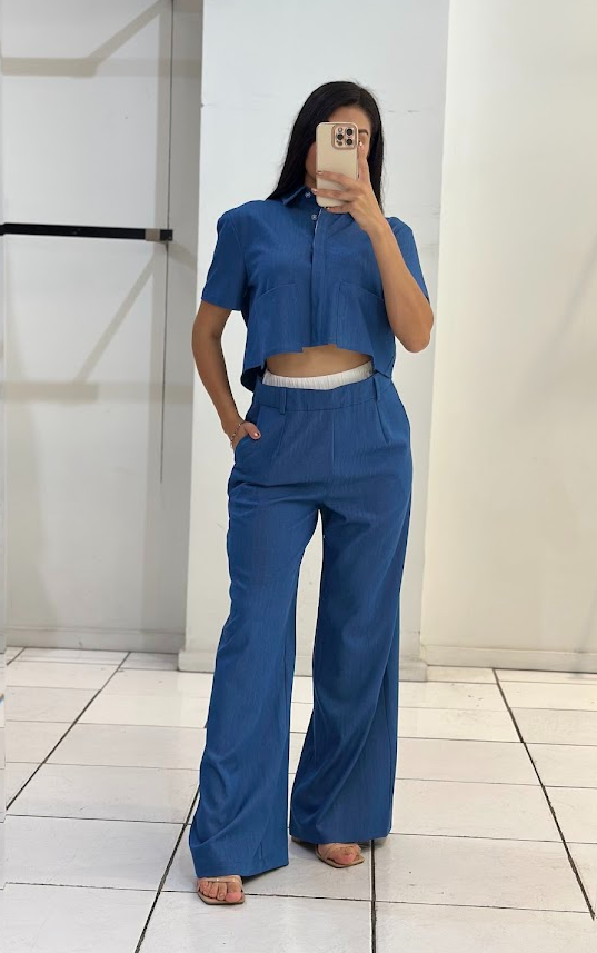 Medium Blue Denim Pants & Top Set