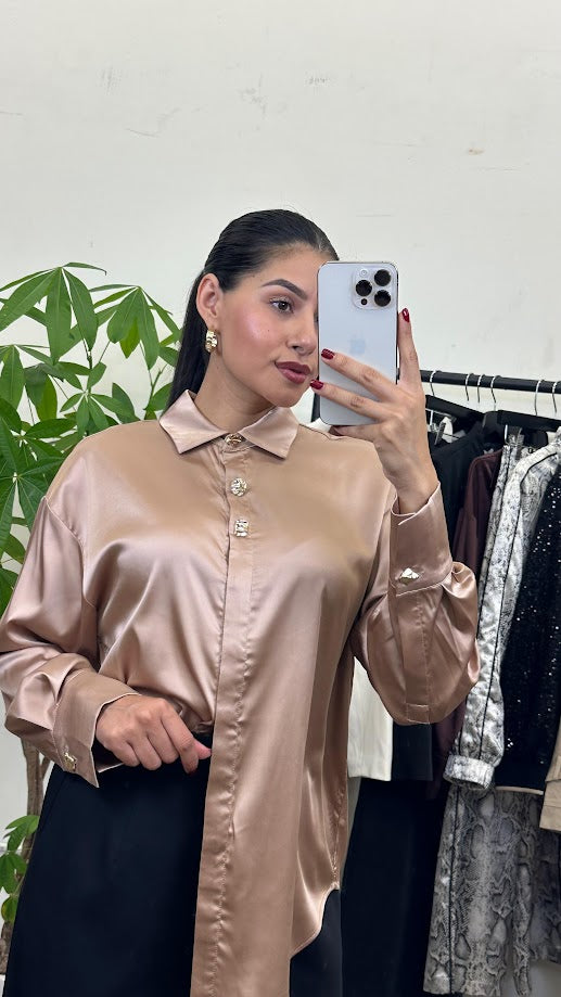 Luxury Satin Blouse with Statement Buttons