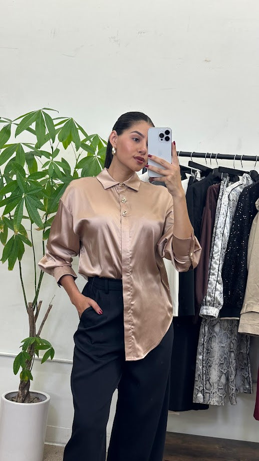 Luxury Satin Blouse with Statement Buttons