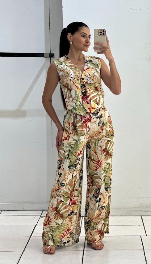 Tropical Print Vest & Pants Set