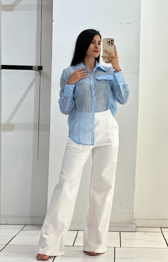 Stripe Pattern w/ Collared Blouse