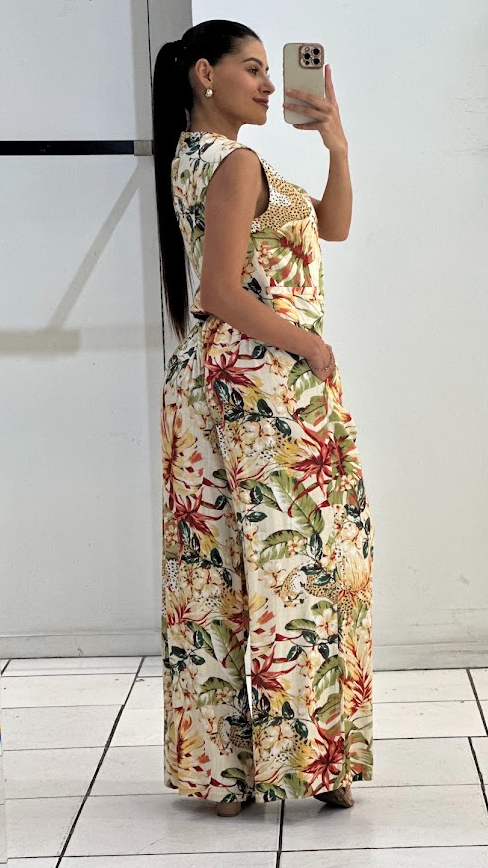 Tropical Print Vest & Pants Set