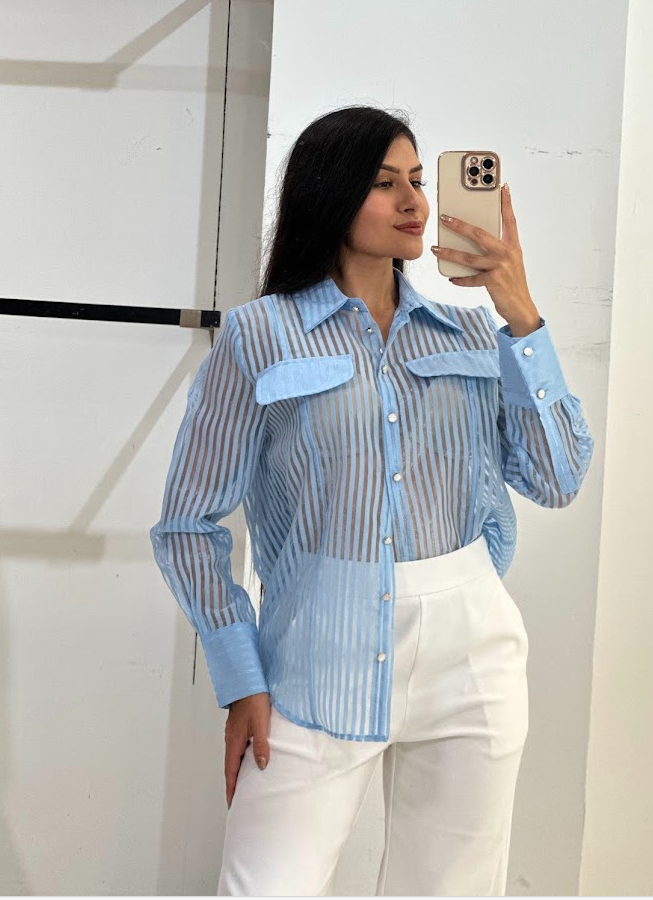 Stripe Pattern w/ Collared Blouse