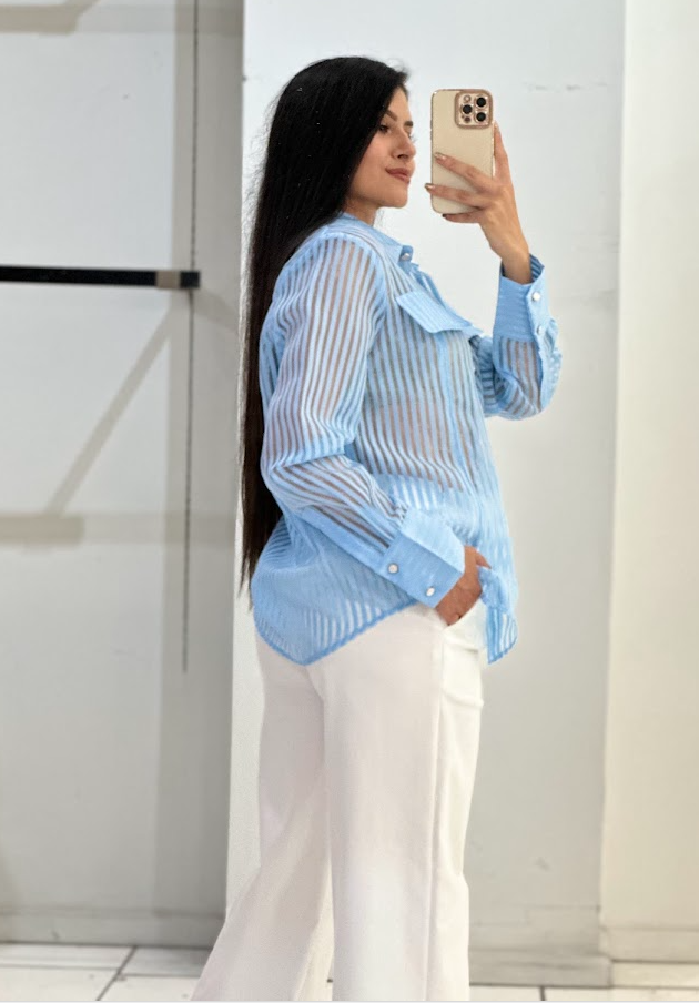 Stripe Pattern w/ Collared Blouse