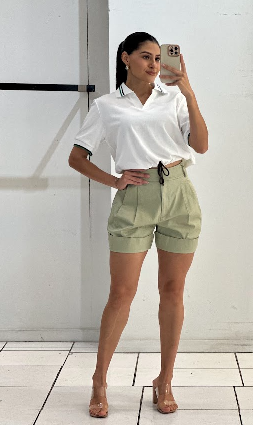 High-waisted khaki short Pants