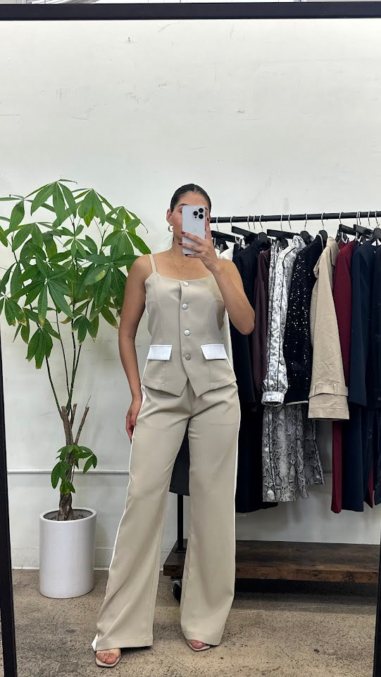 Sleeveless Vest & Wide-Leg Pants Set