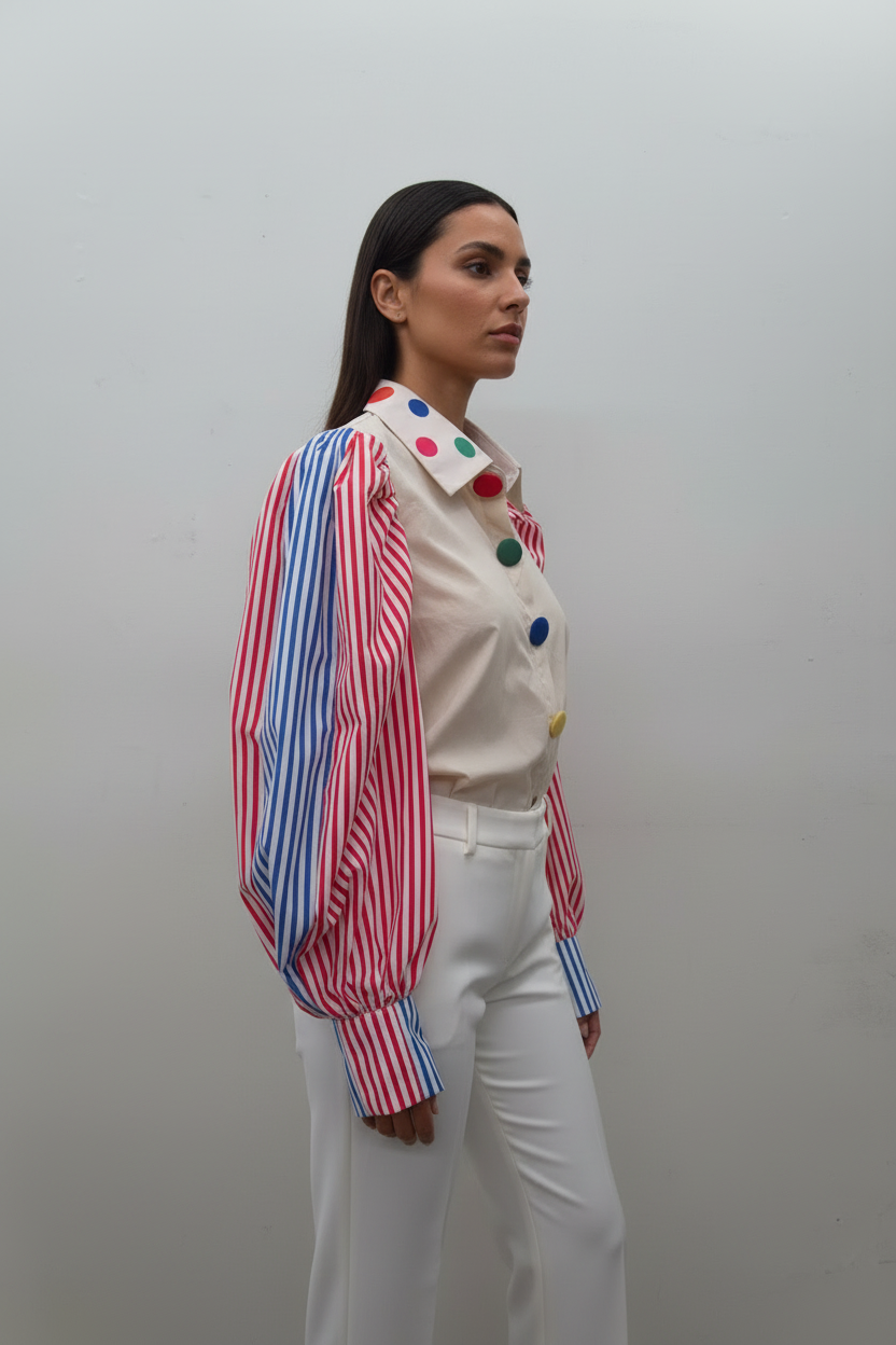 Color-Block Polka Dot & Stripe Blouse