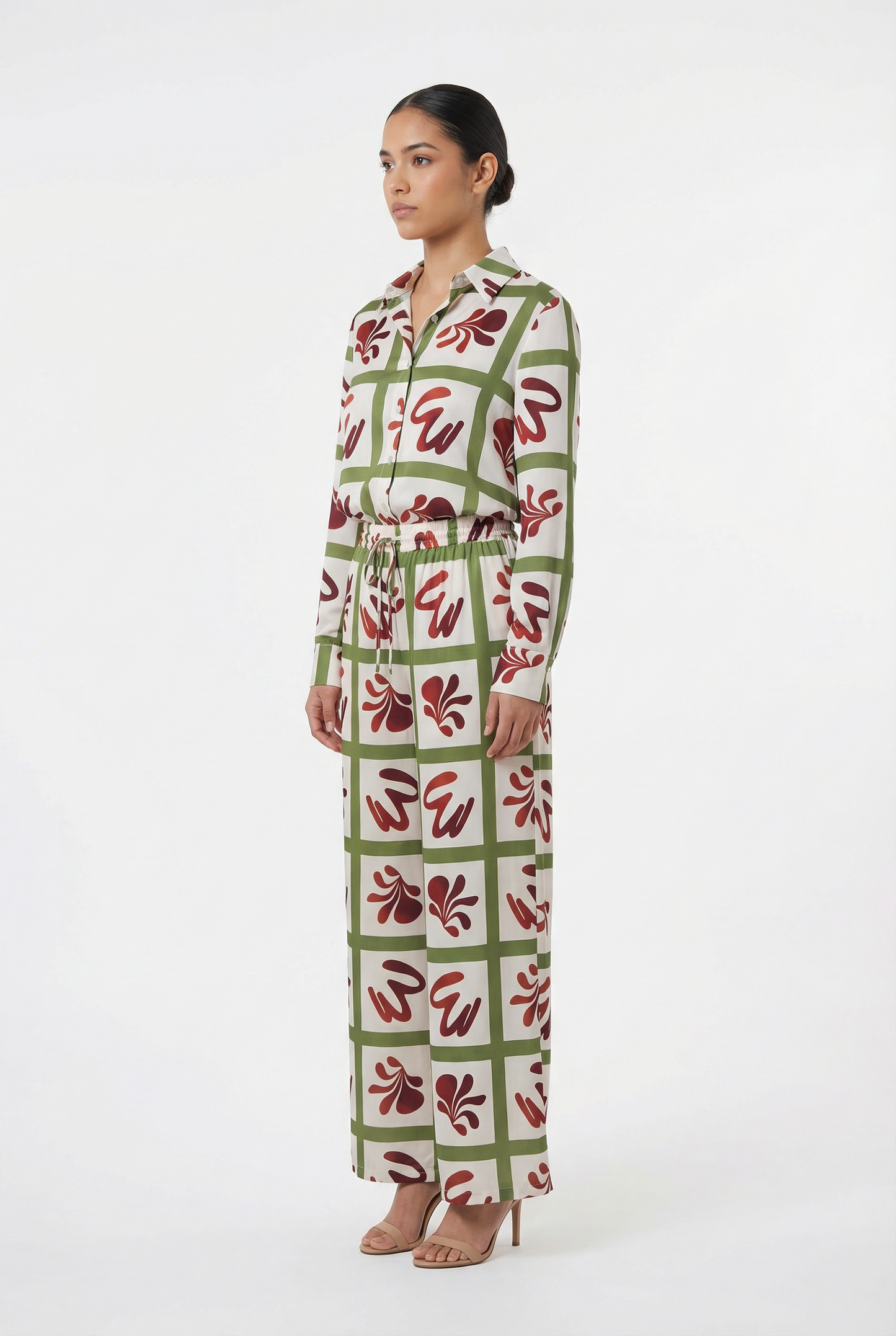 Geometric Floral Grid Shirt & Pant Set