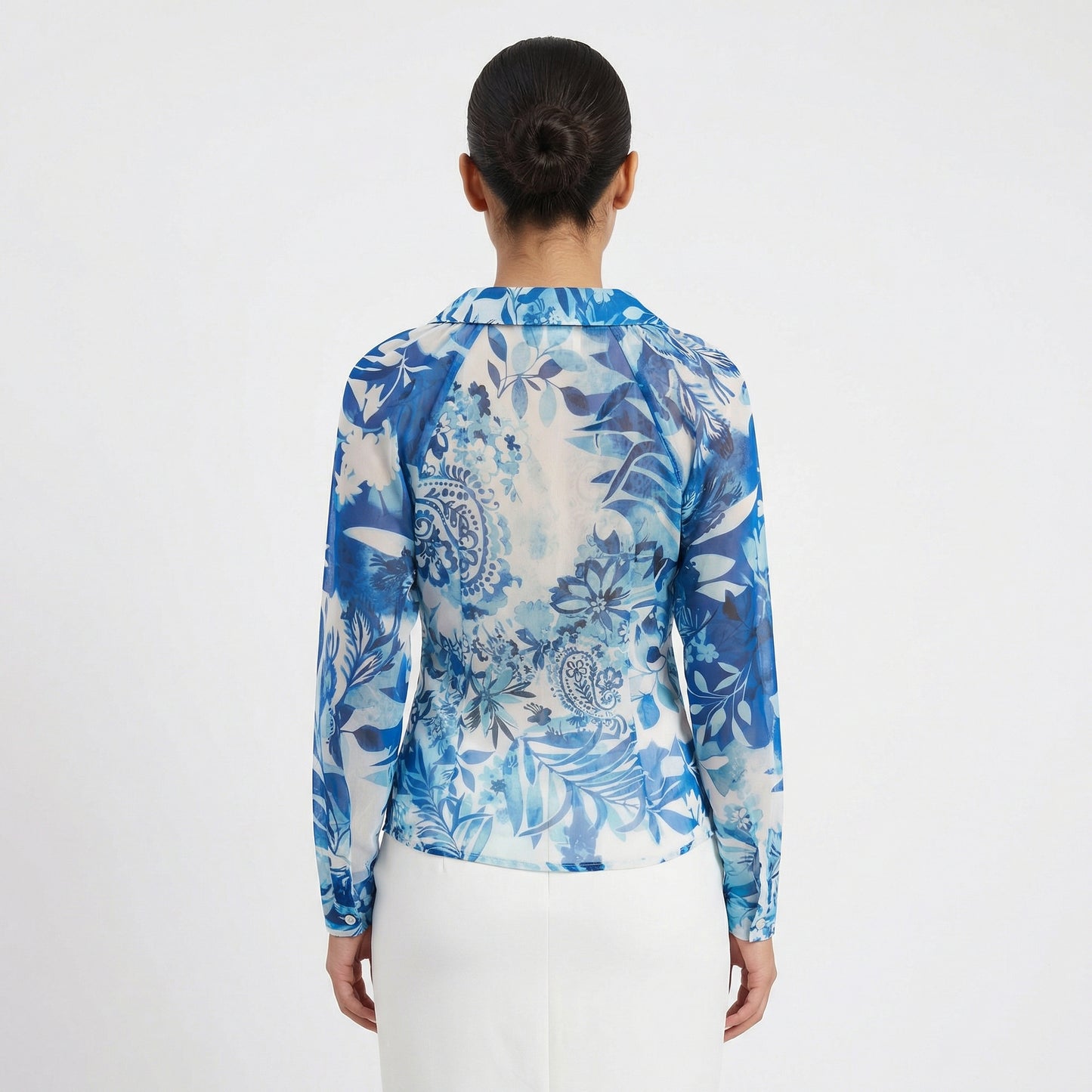 Sheer Paisley Floral Button-Down Shirt
