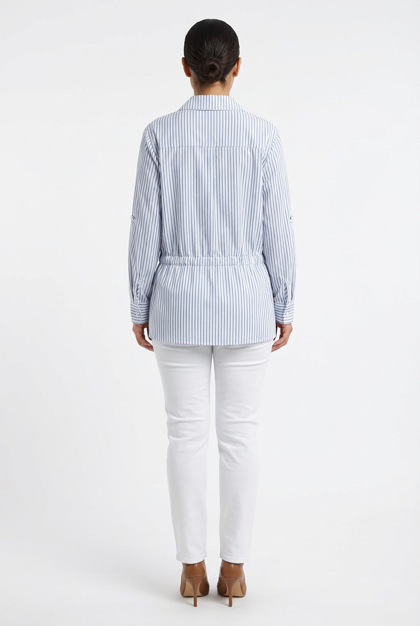 Striped Tunic Blouse with Belt Detail