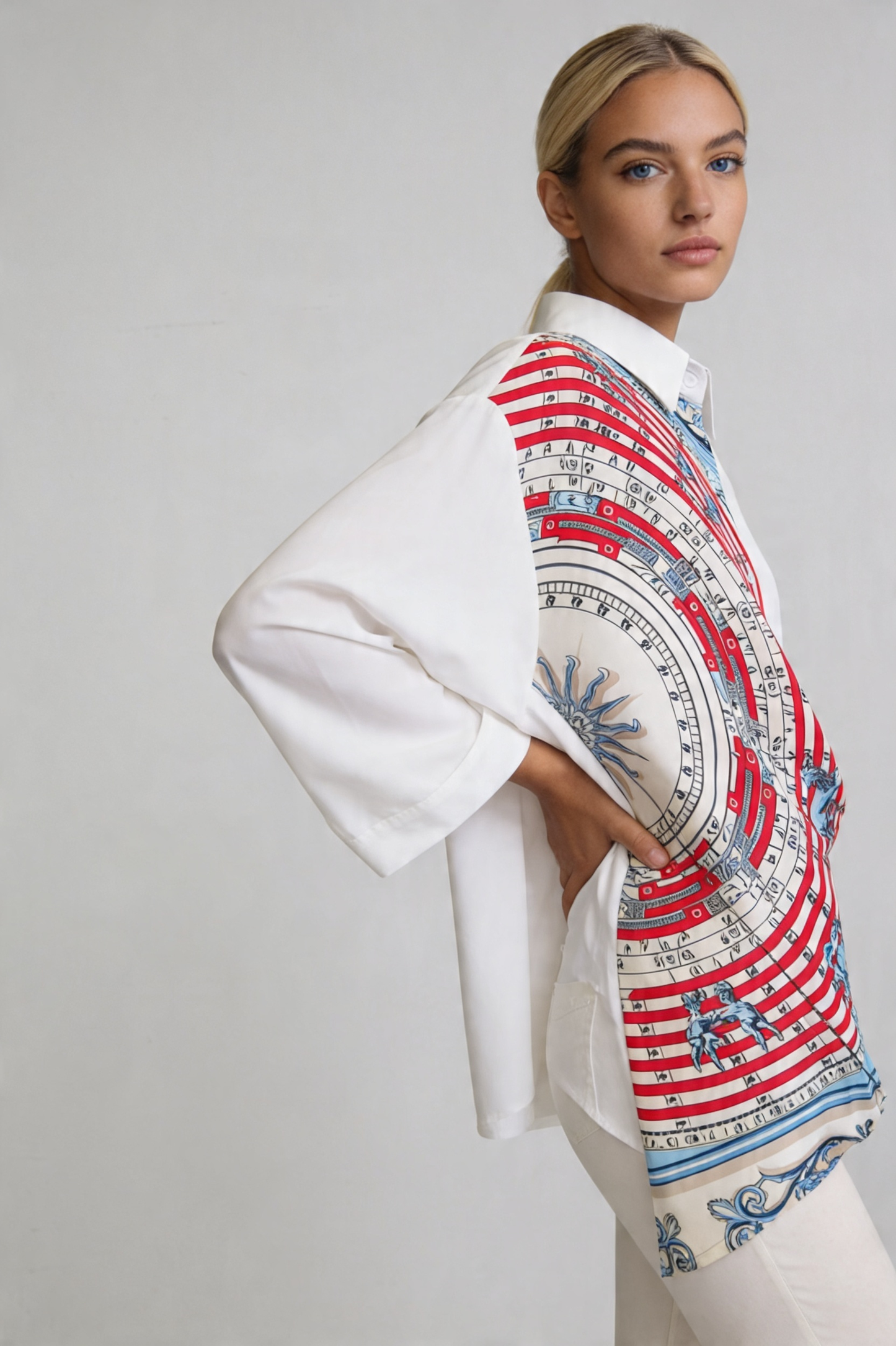 Scarf-Drape Button-Down Shirt