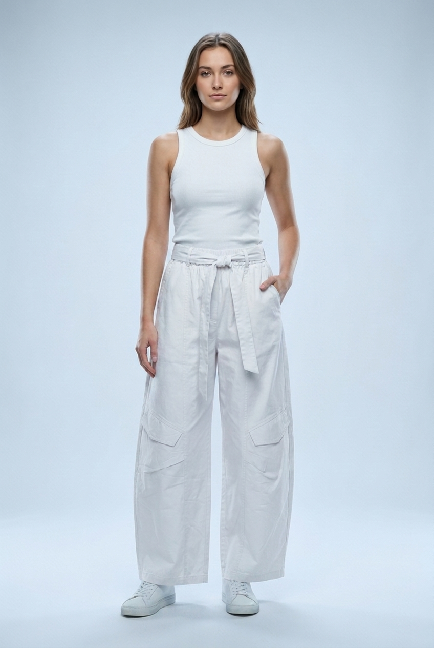 Paperbag Waist Wide-Leg Cargo Pants