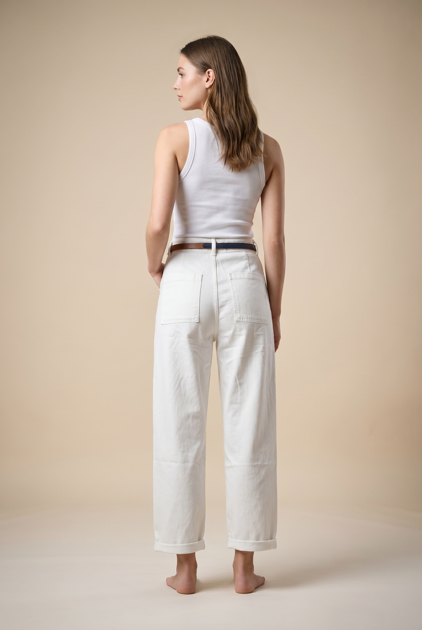 Wide-Leg Pattern-Cuff Denim Jeans