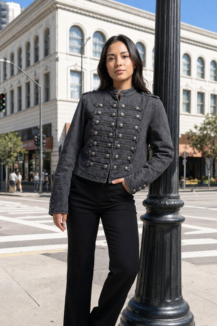 Vintage-Wash Military Denim Jacket – LINZY