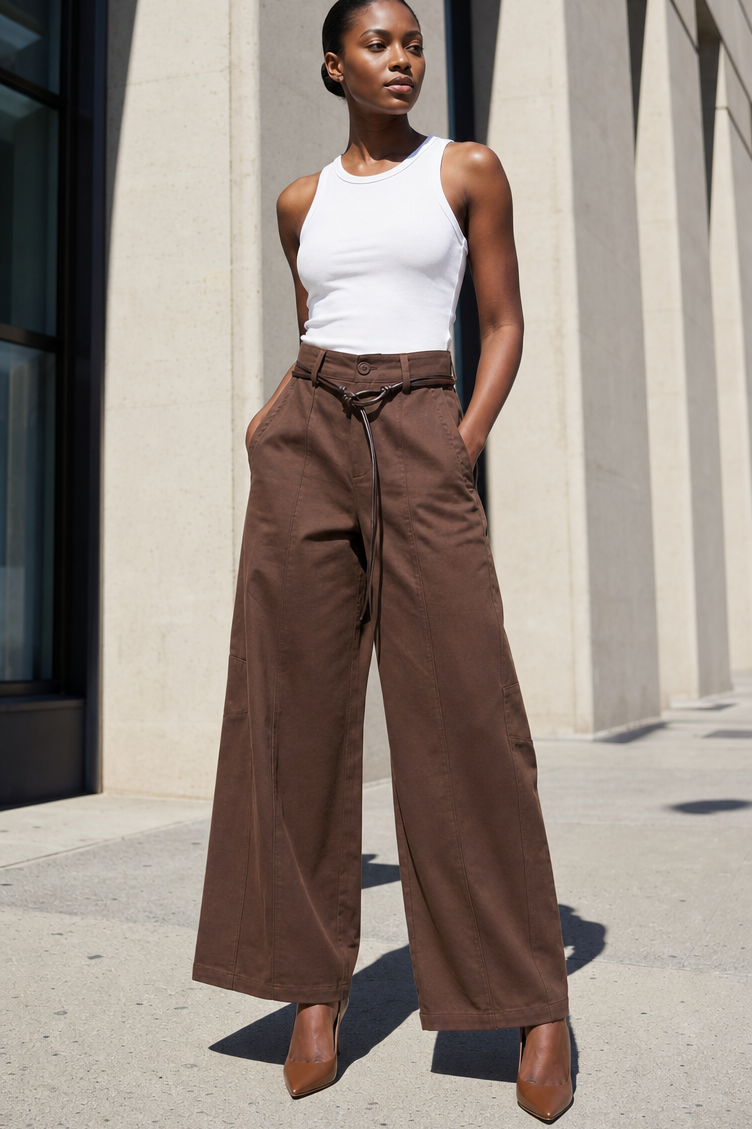 Belted Front-Seam Wide-Leg Trousers – LINZY
