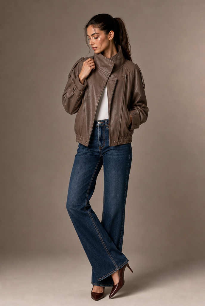 Oversized Artificial Leather Moto Jacket