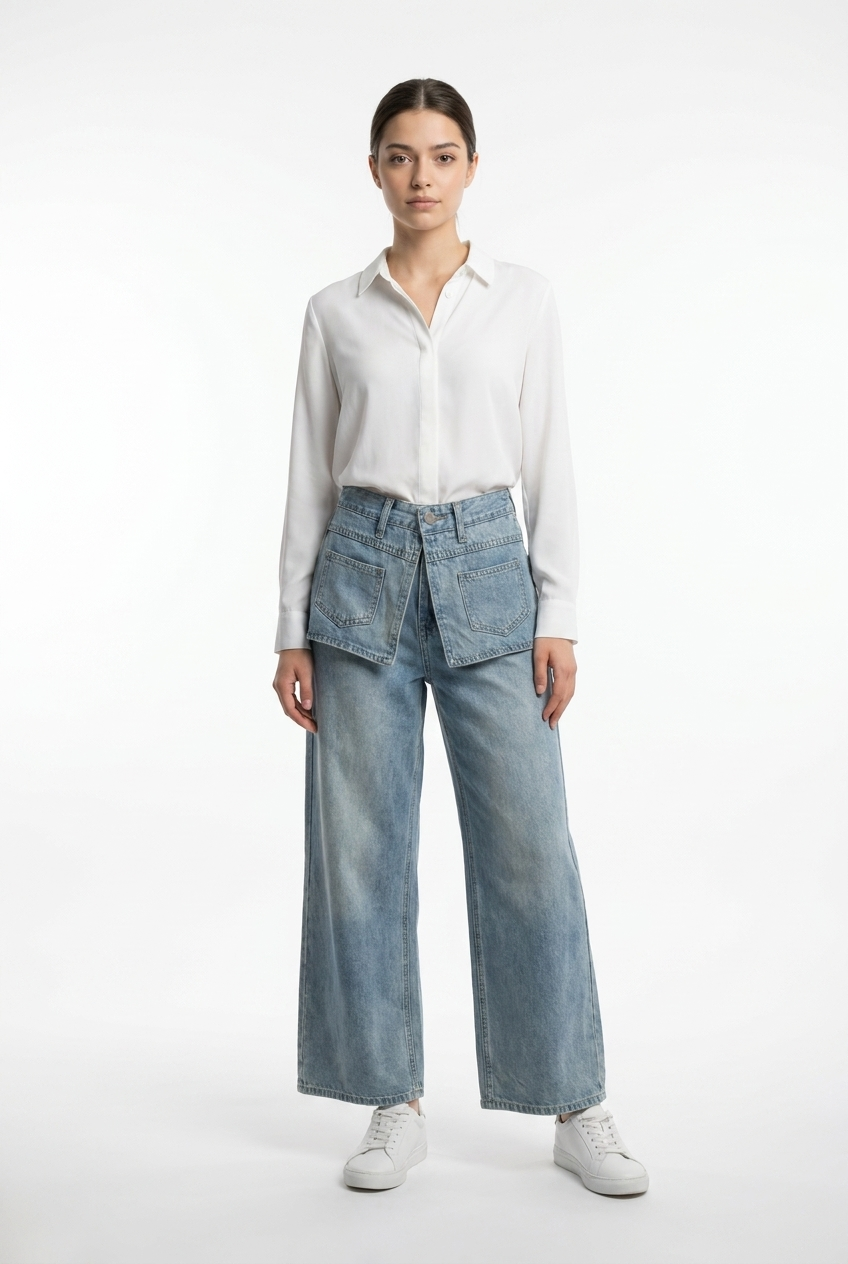 Layered Pocket Wide-Leg Jeans