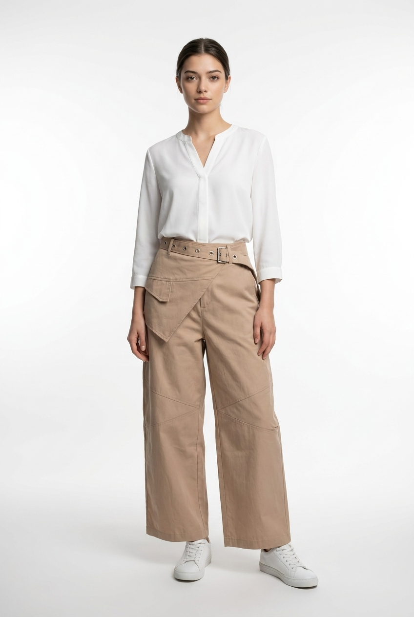 Asymmetrical Belted Utility Pants