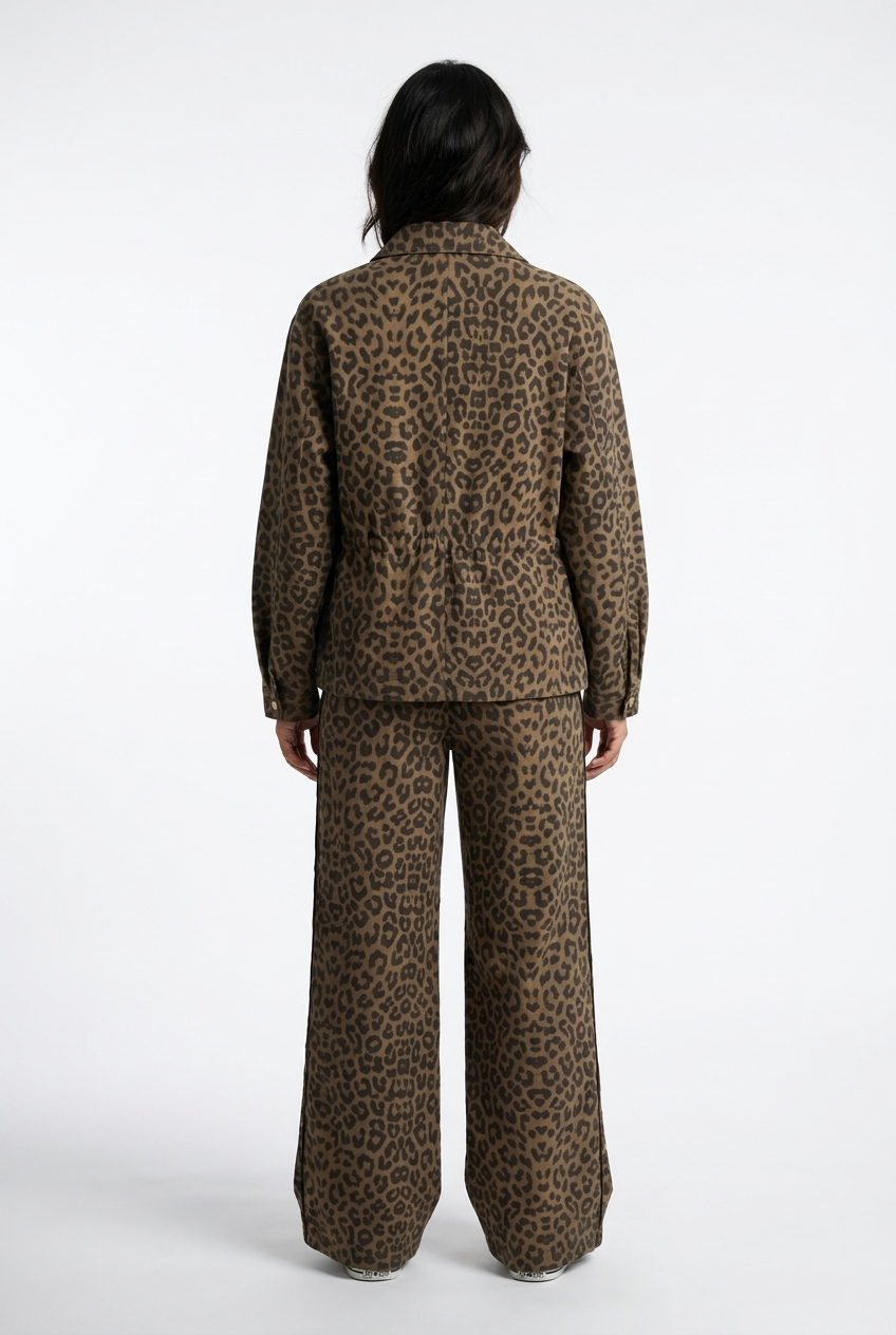 Cinched-Waist Leopard Print Track Set