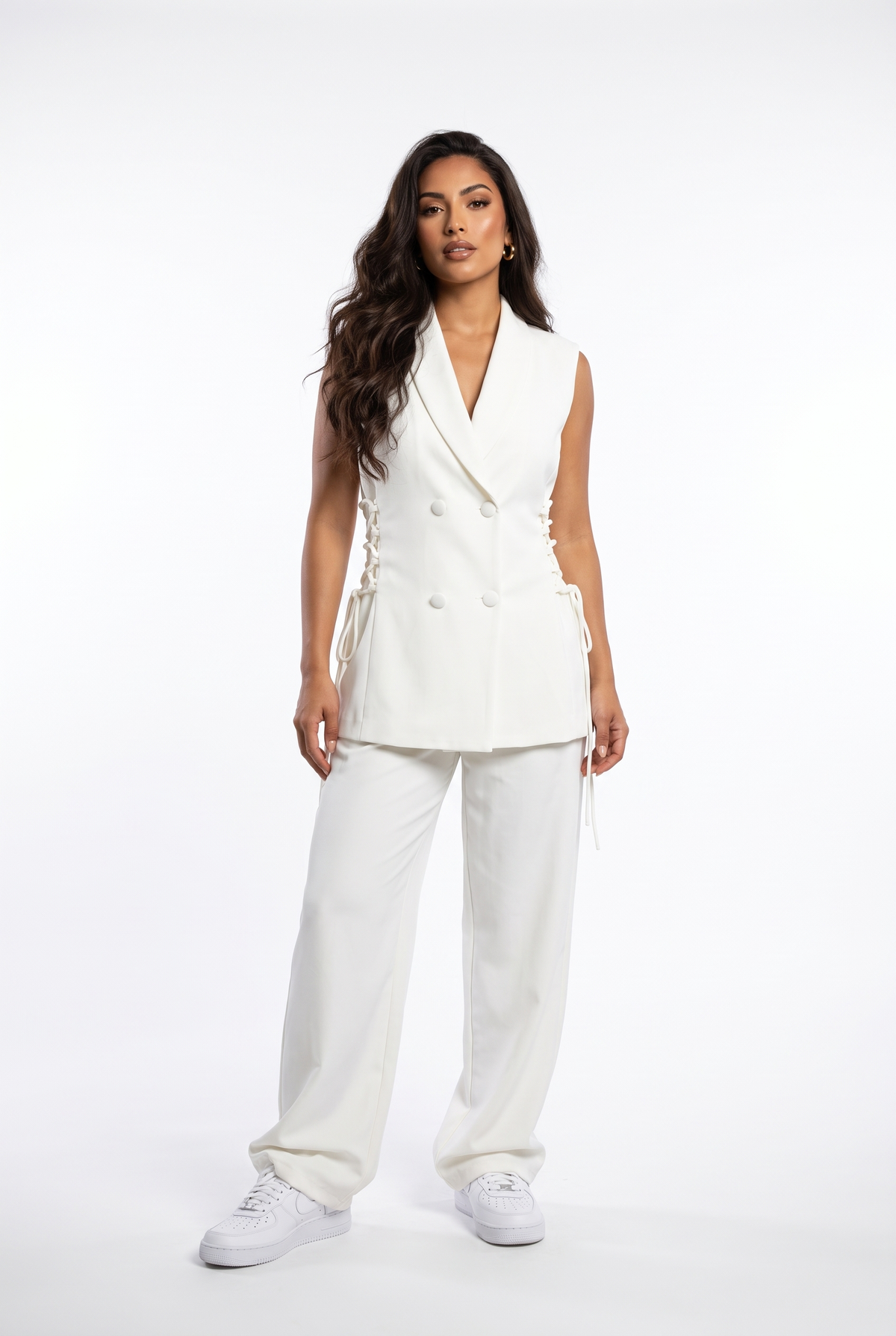 Lace-Up Double-Breasted Vest Set
