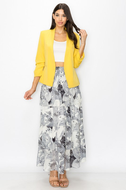 Elastic Waisted Ruffle Long Skirt