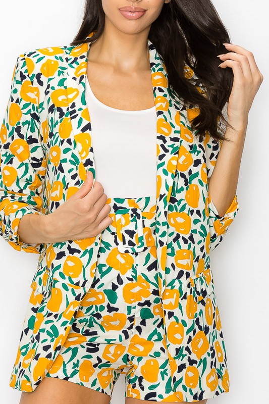Floral Printed Shrug Sleeve Jacket