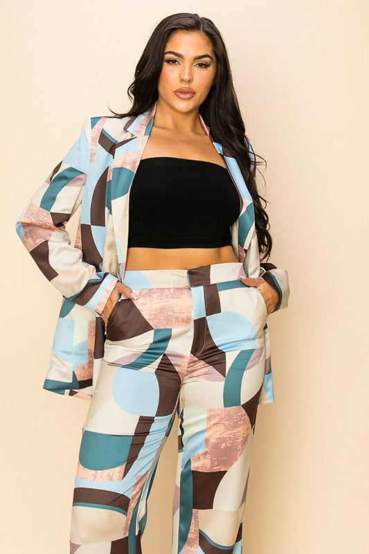 Taupe And Teal Printed Jacket