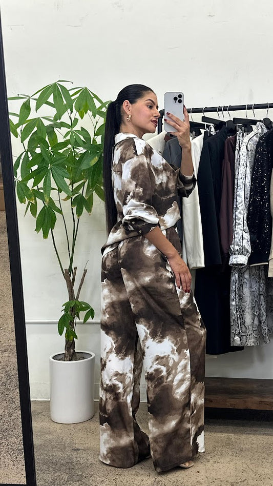 Relaxed Fit Shirt & Pants Set in Earth Tones