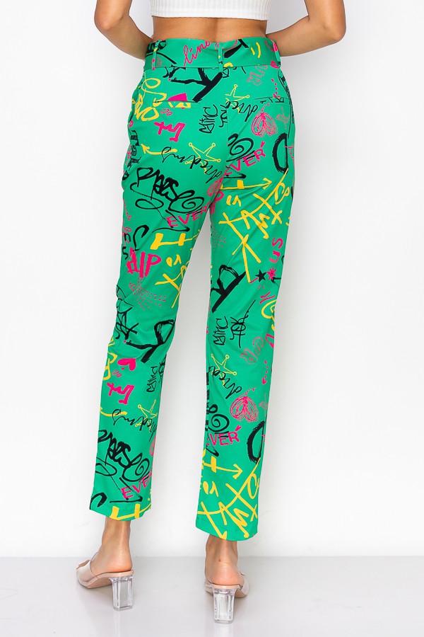 Graffiti Print Pant With O Ring Belt