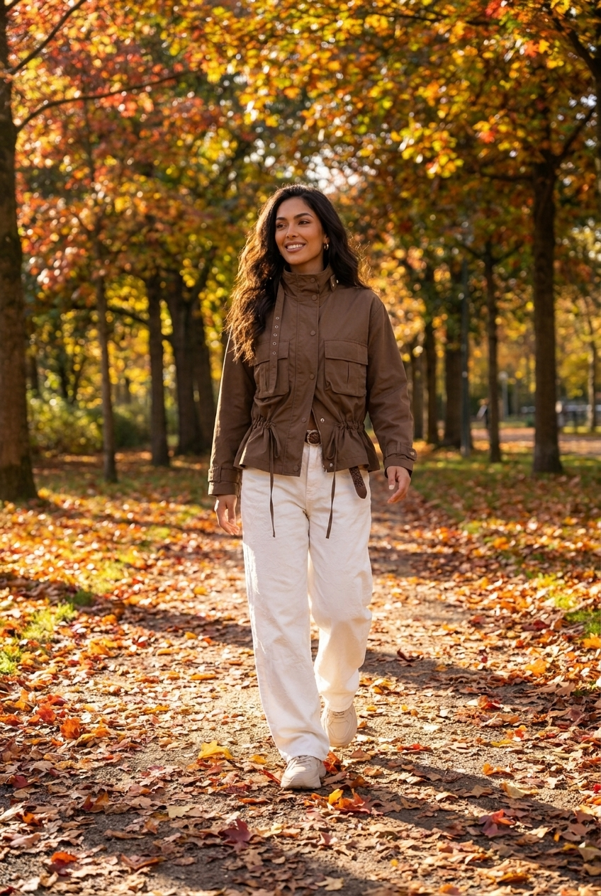 Cinched-Waist Cargo Utility Jacket