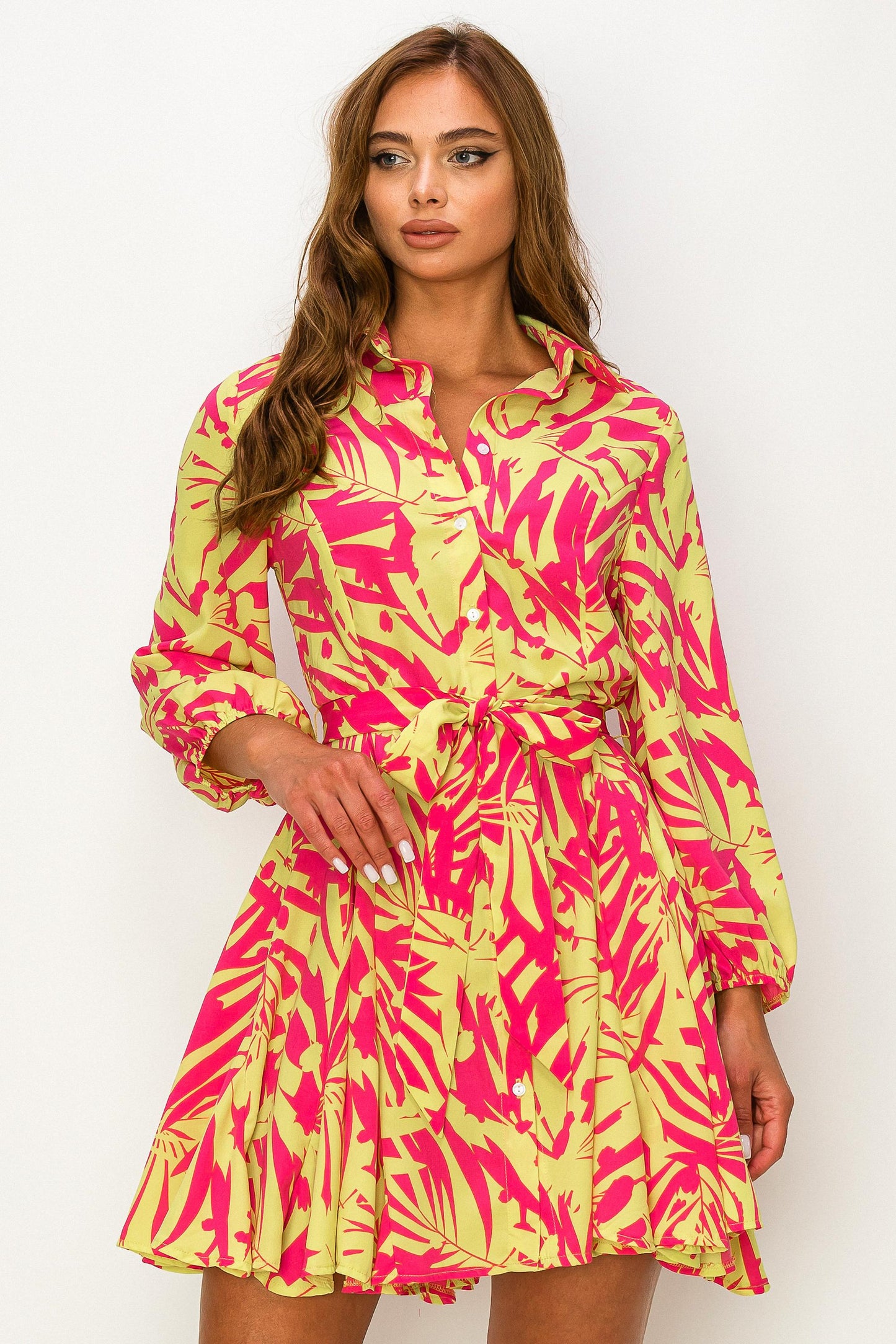 Neon Dream Peasant Sleeve Midi Dress