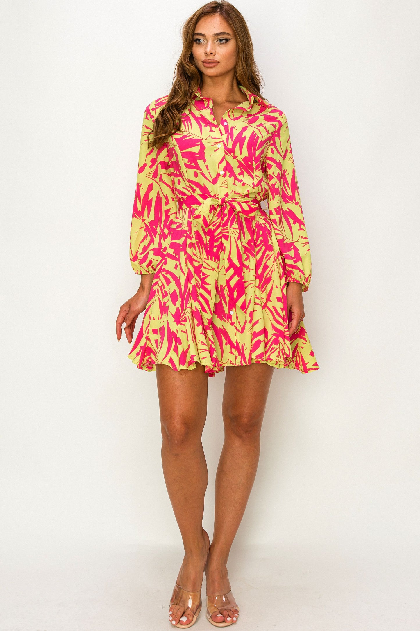 Neon Dream Peasant Sleeve Midi Dress