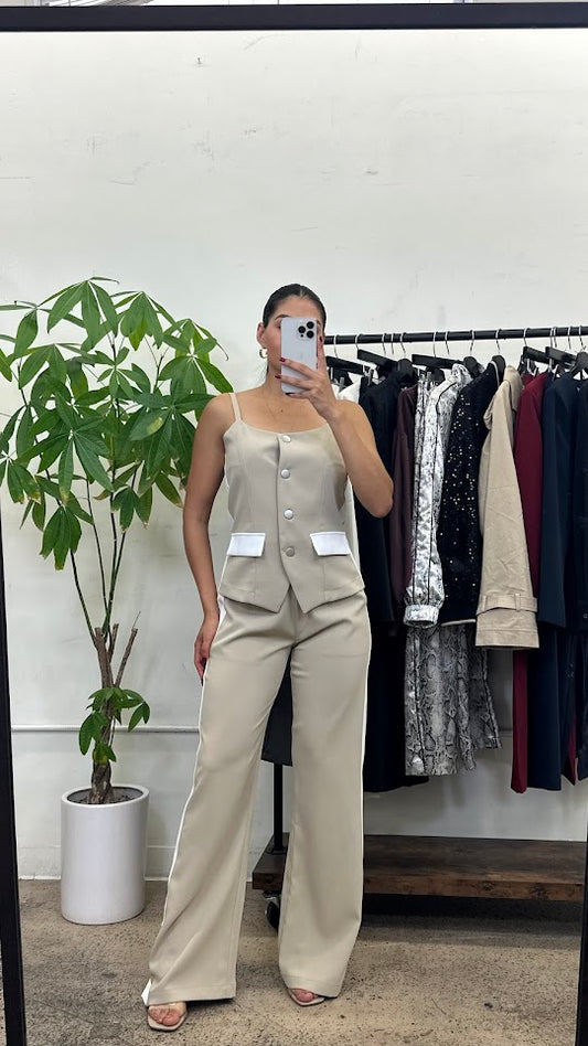Sleeveless Vest & Wide-Leg Pants Set