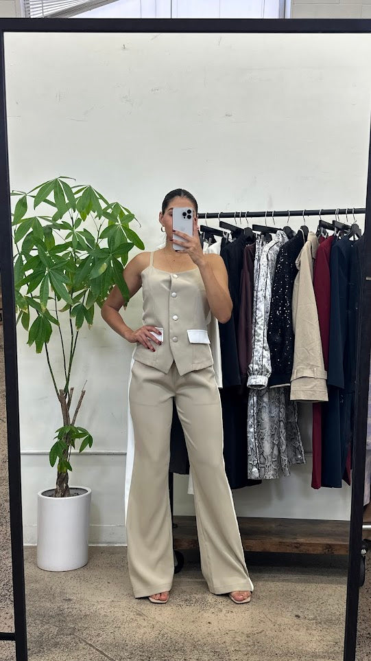 Sleeveless Vest & Wide-Leg Pants Set