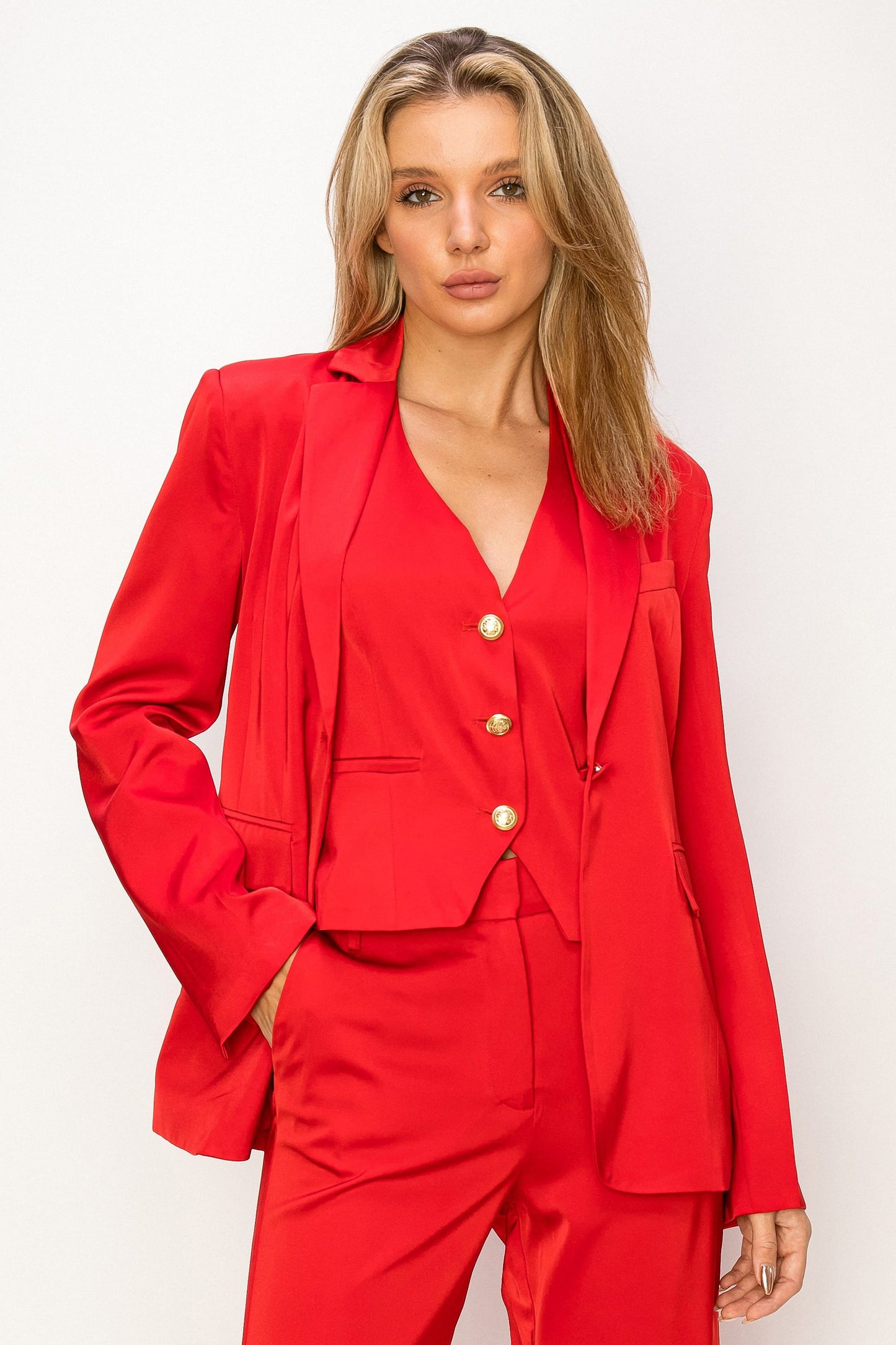 Single Button Diagonal Pocket Blazer