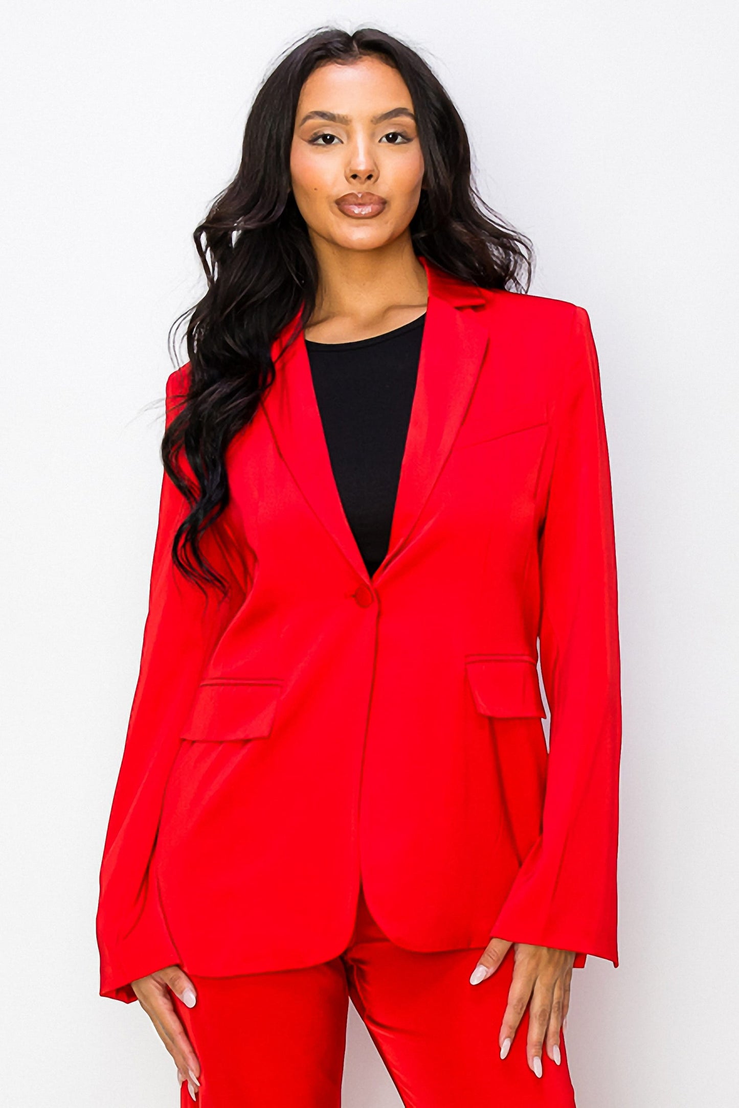 Single Button Diagonal Pocket Blazer