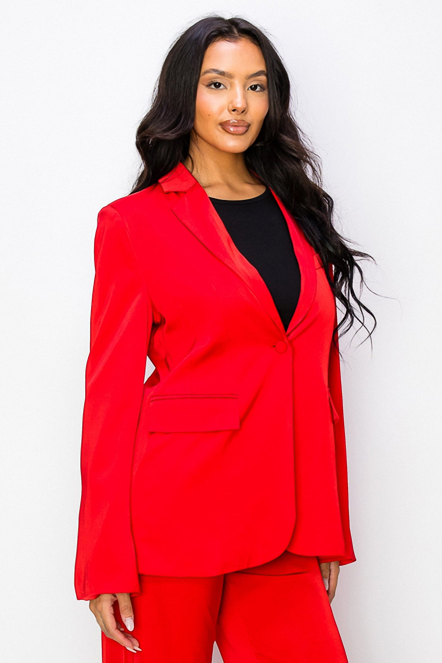 Single Button Diagonal Pocket Blazer