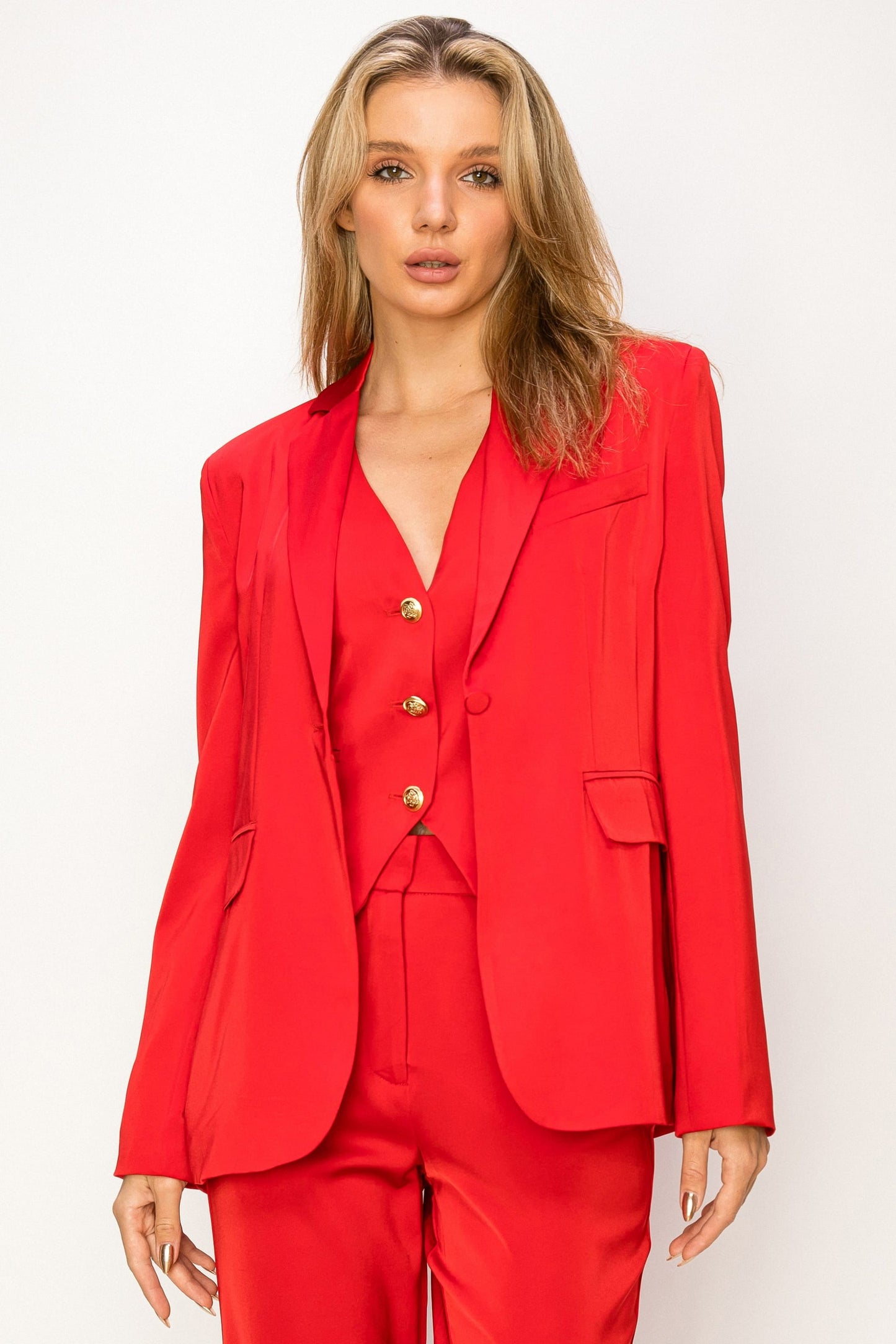 Single Button Diagonal Pocket Blazer