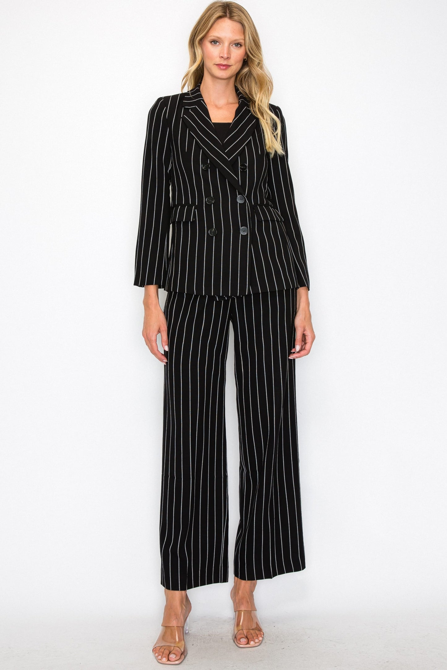 Elegant Pinstripe Open Front Blazer