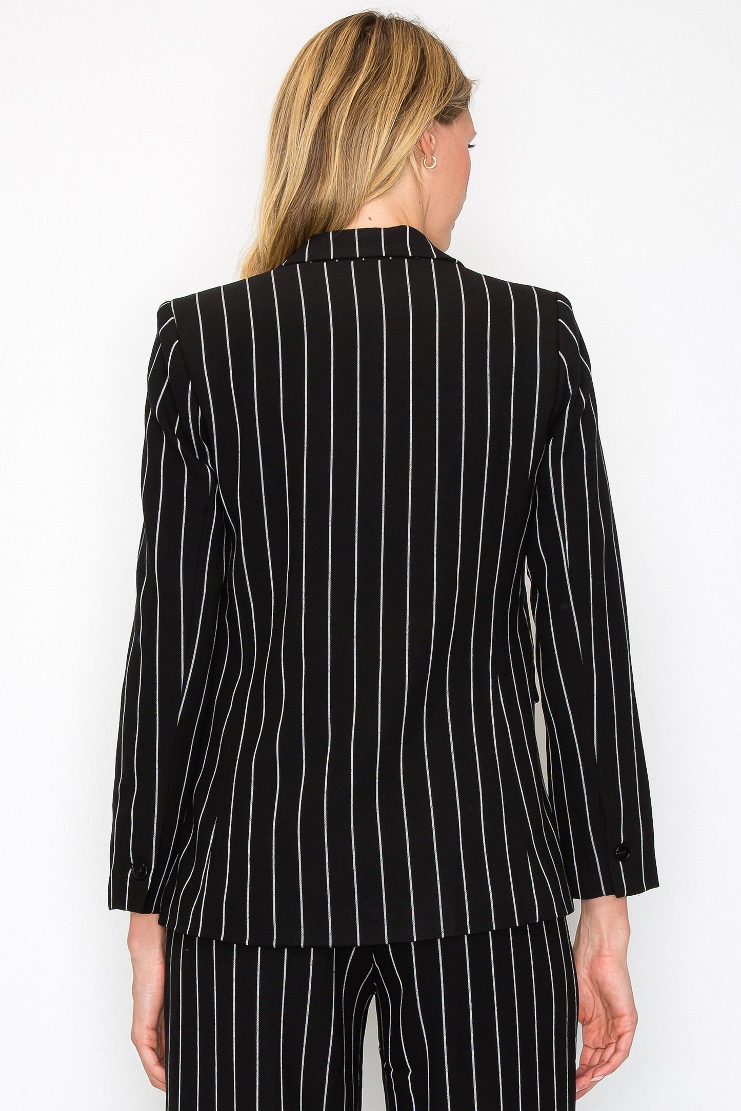 Elegant Pinstripe Open Front Blazer