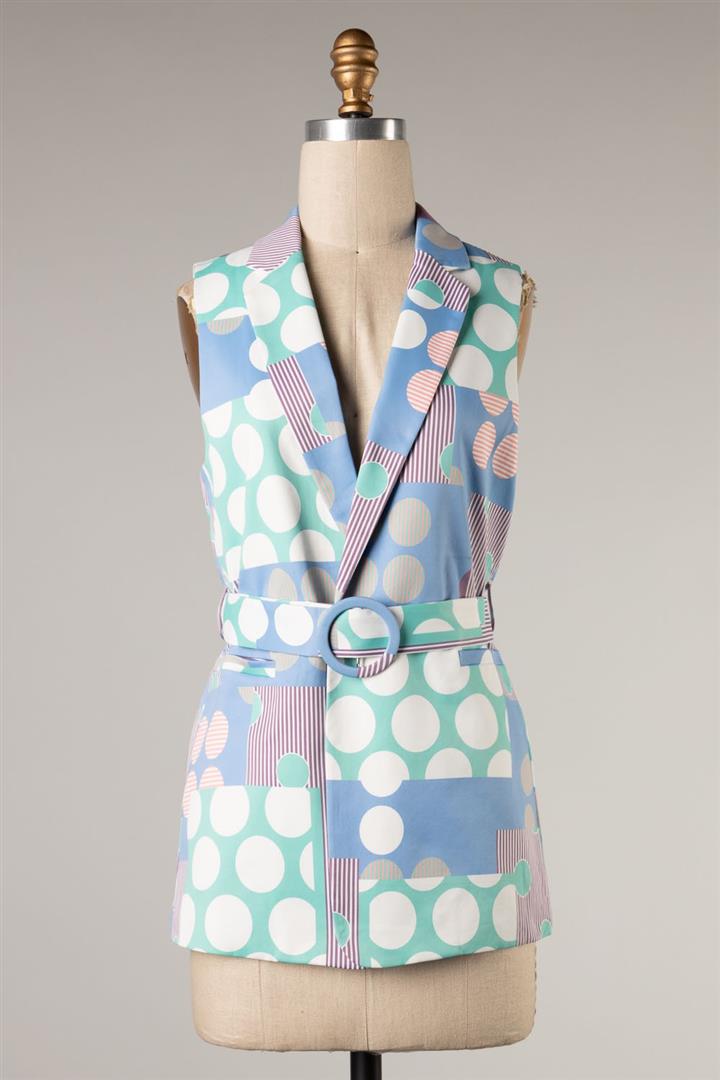 Elegant Polka Dot Belted Blazer