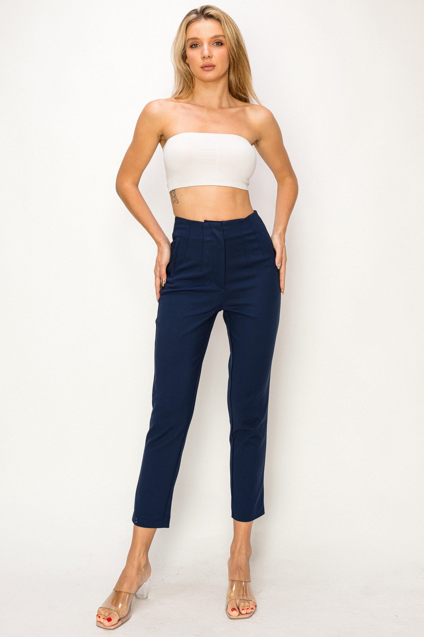 Slim Line High-Rise Straight Taper Ankle Pants