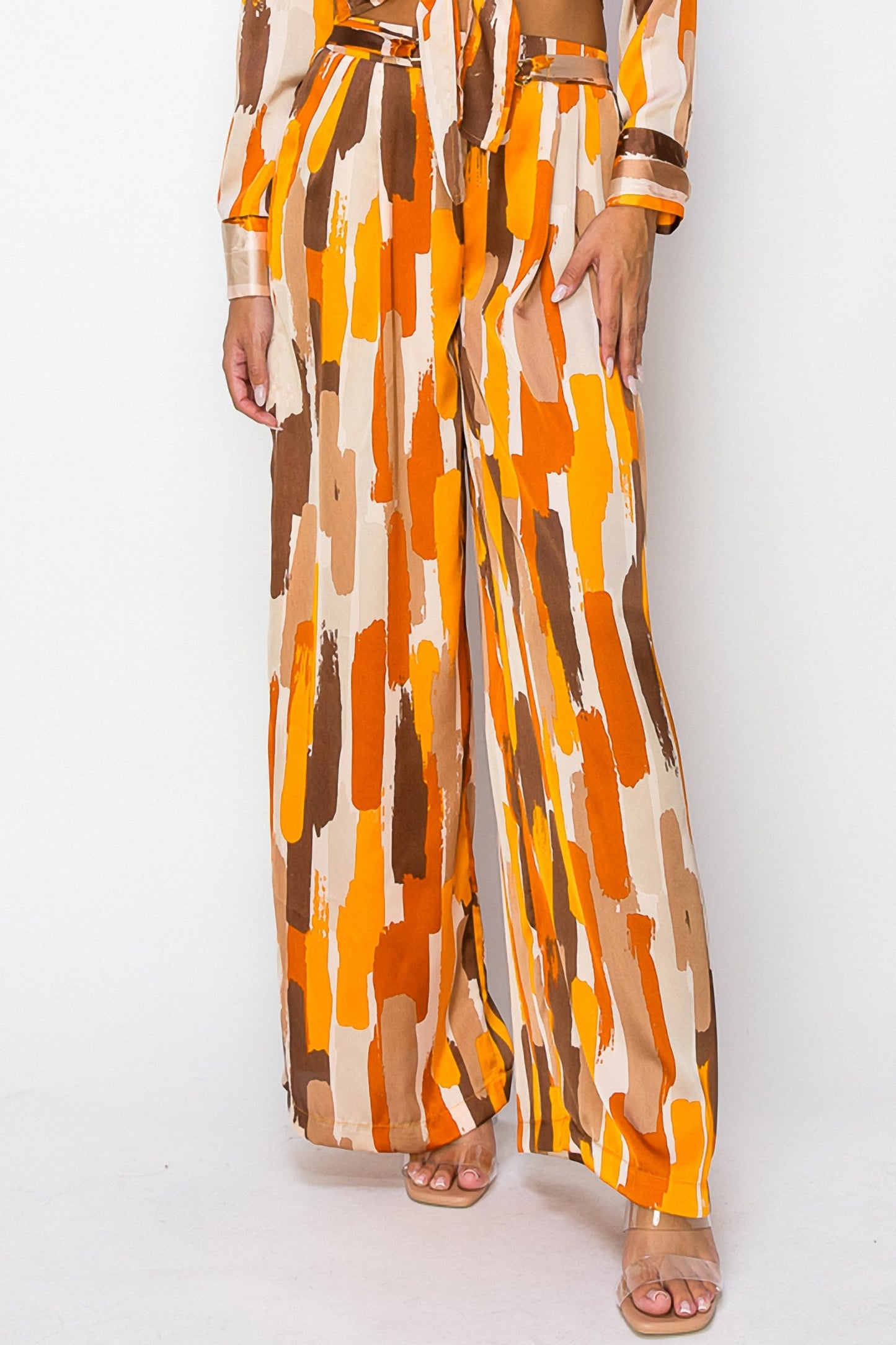 Rust Orange Paint Print High-Waist Pants