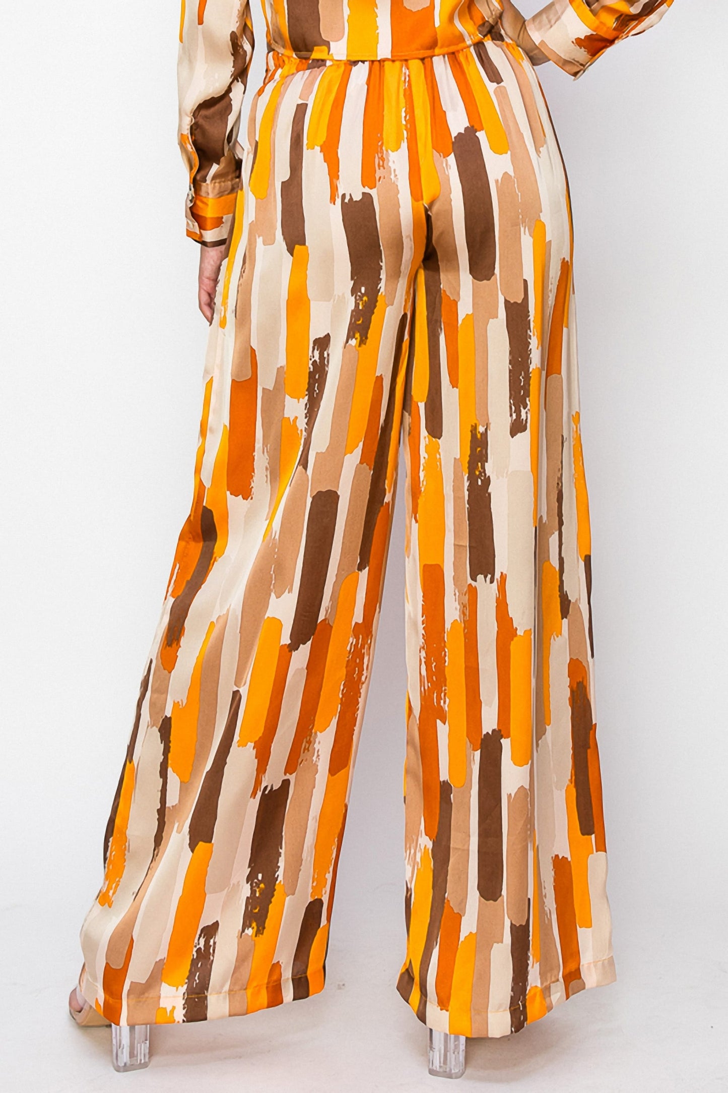 Rust Orange Paint Print High-Waist Pants