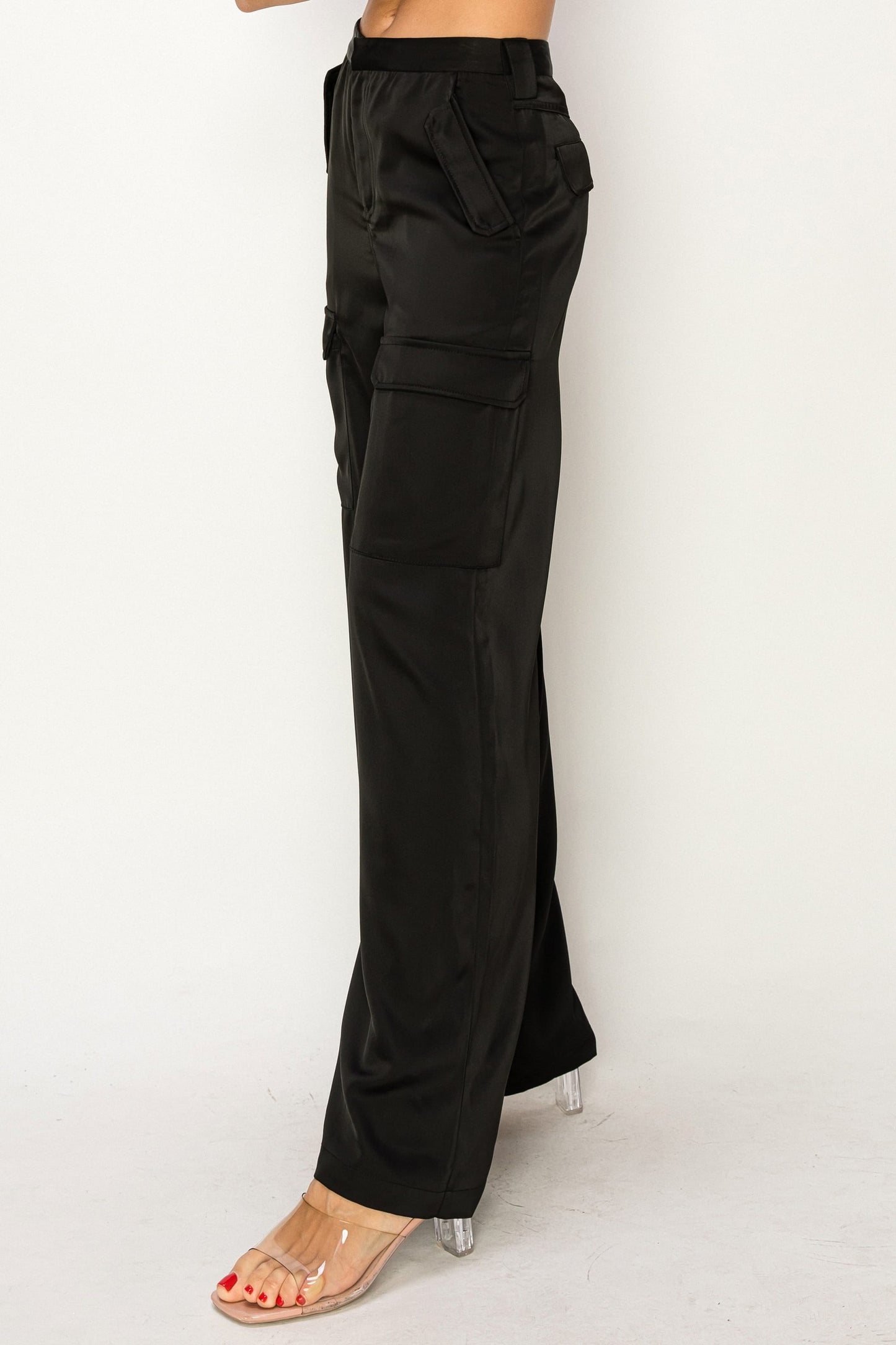 Faux Leather Wide Leg Cargo Pants