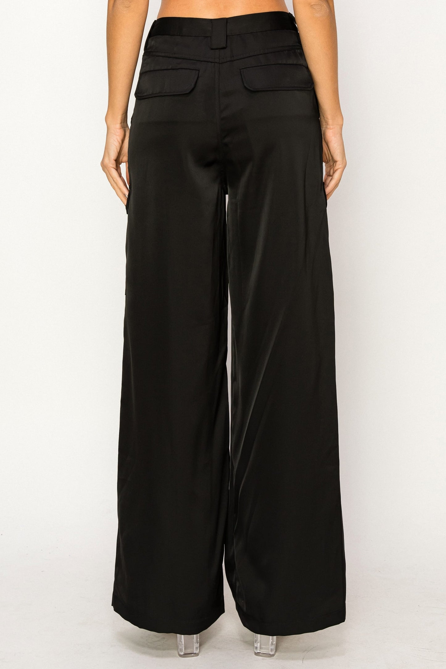 Faux Leather Wide Leg Cargo Pants