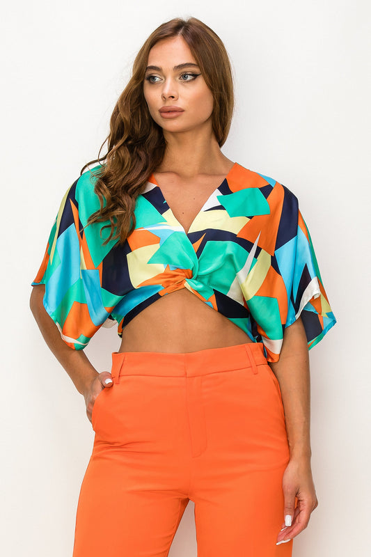 Abstract Essence Twist Crop Top