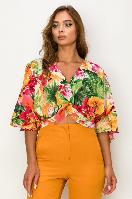 Blooming Grace - Floral Print Crop Top