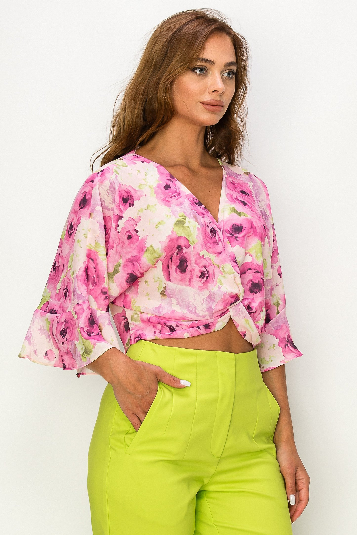 Floral Whimsy Twisted Front Crop Top